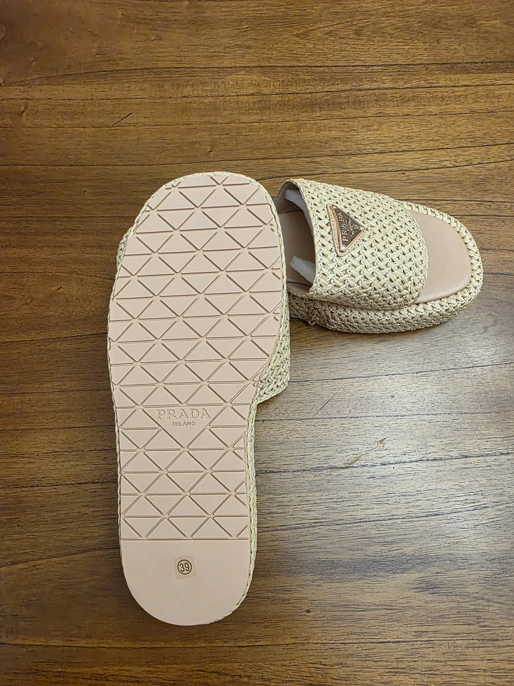 Prada Beige Woven Slide Sandals  (New) - Picture 8 of 10